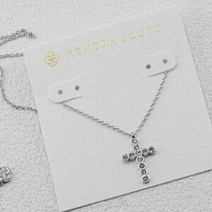 Kendra Scott Cross Silver Pendant Necklace in White CZ